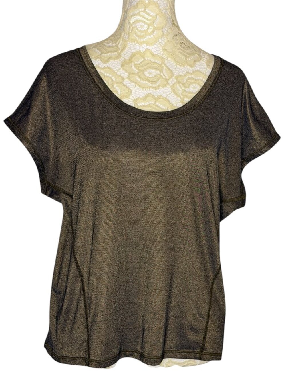 Lululemon Knit Top Shirt Blouse Open Back Dolman Crop Metallic Gold 6